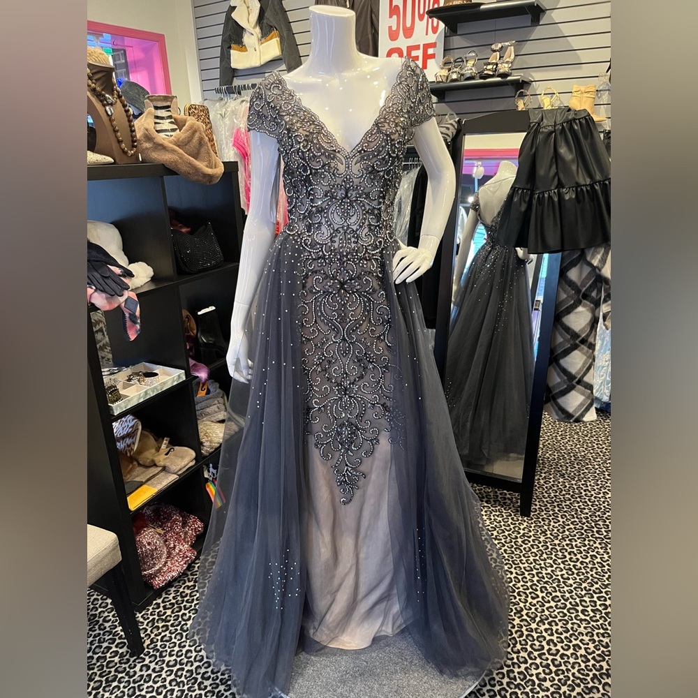 Charcoal Tulle Gown